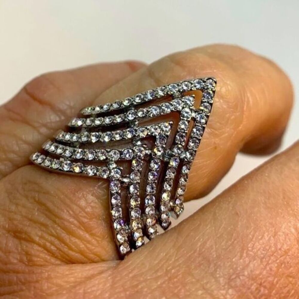 Multi chevron rhinestone sparkly ring